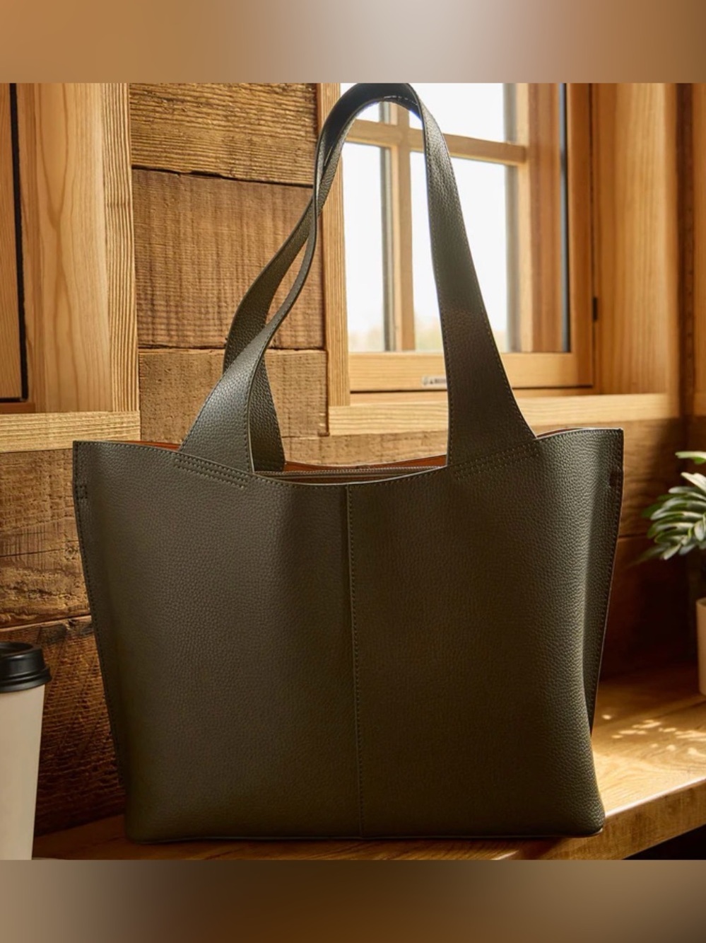 HOBO Olive Green Pebbled Leather Tote